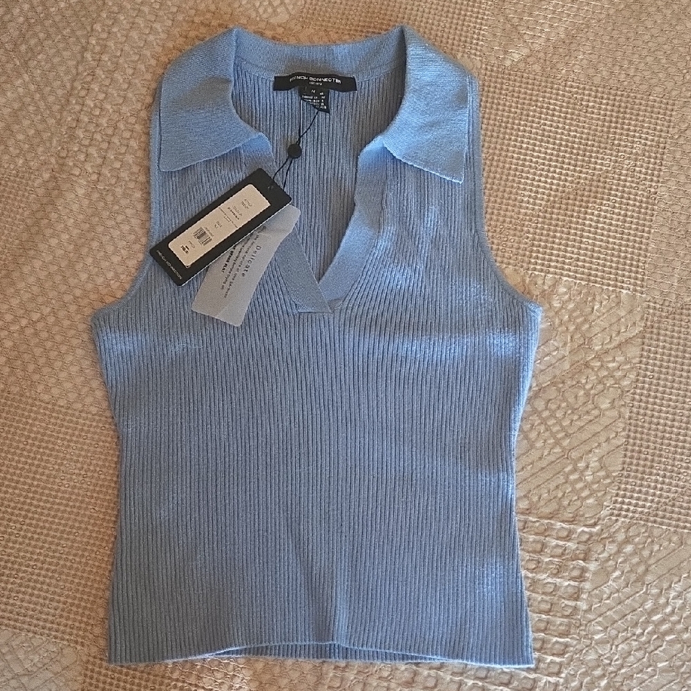 Chic Light Blue Sleeveless Knit Top NWT French Connectuon